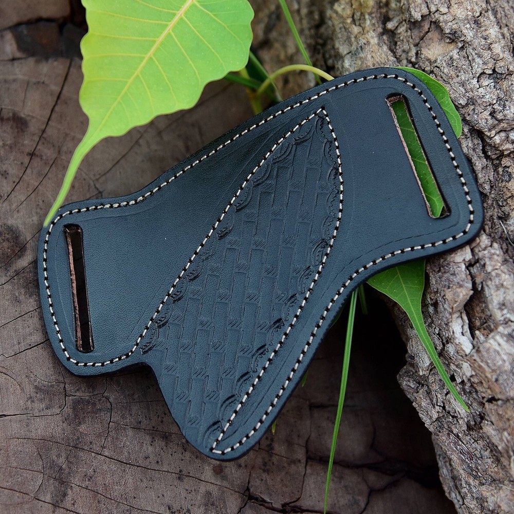 5”Fixed Straight Blade Knife Pancake Authentic Engraved Black Leather Sheath