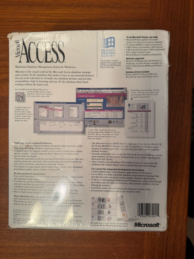 Vintage Microsoft Access v1.0 DBMS Software for Windows NIB Still Sealed