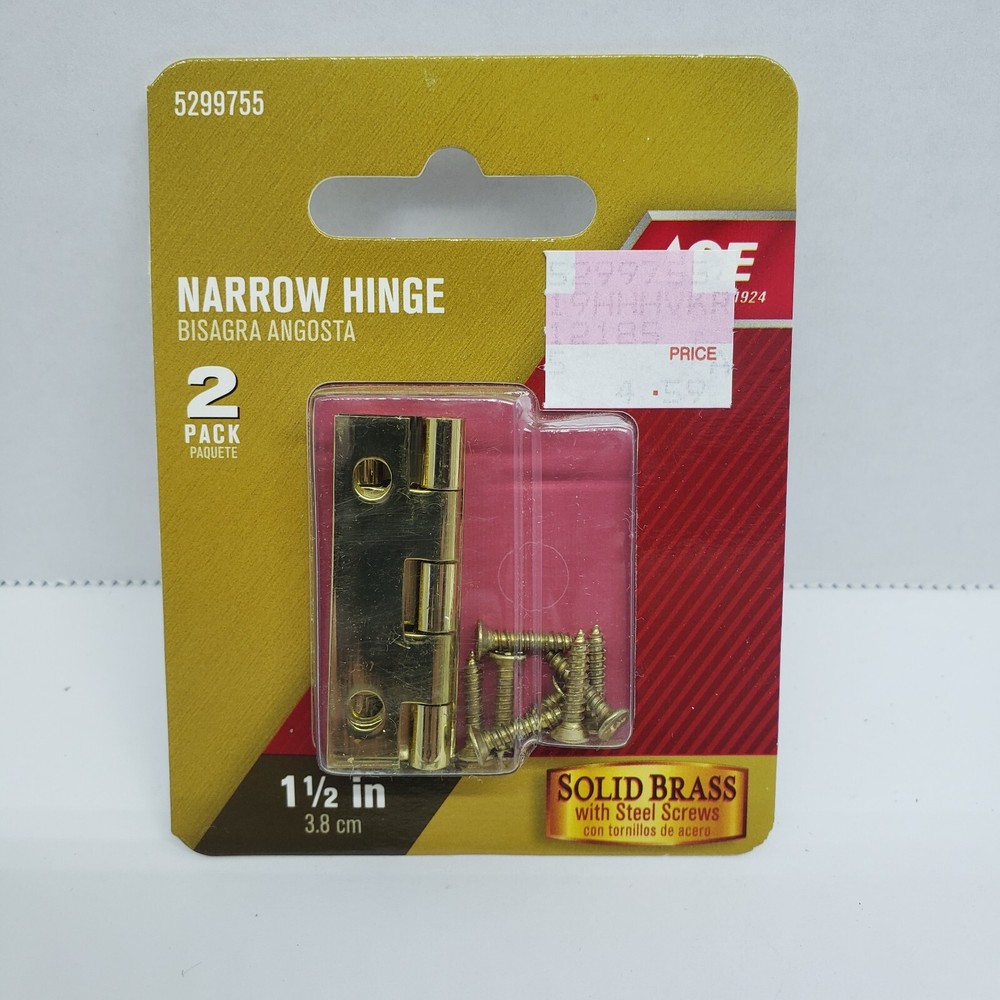 ACE Narrow Hinge SOLID BRASS  2  Pack  1-1/2"  #5299755