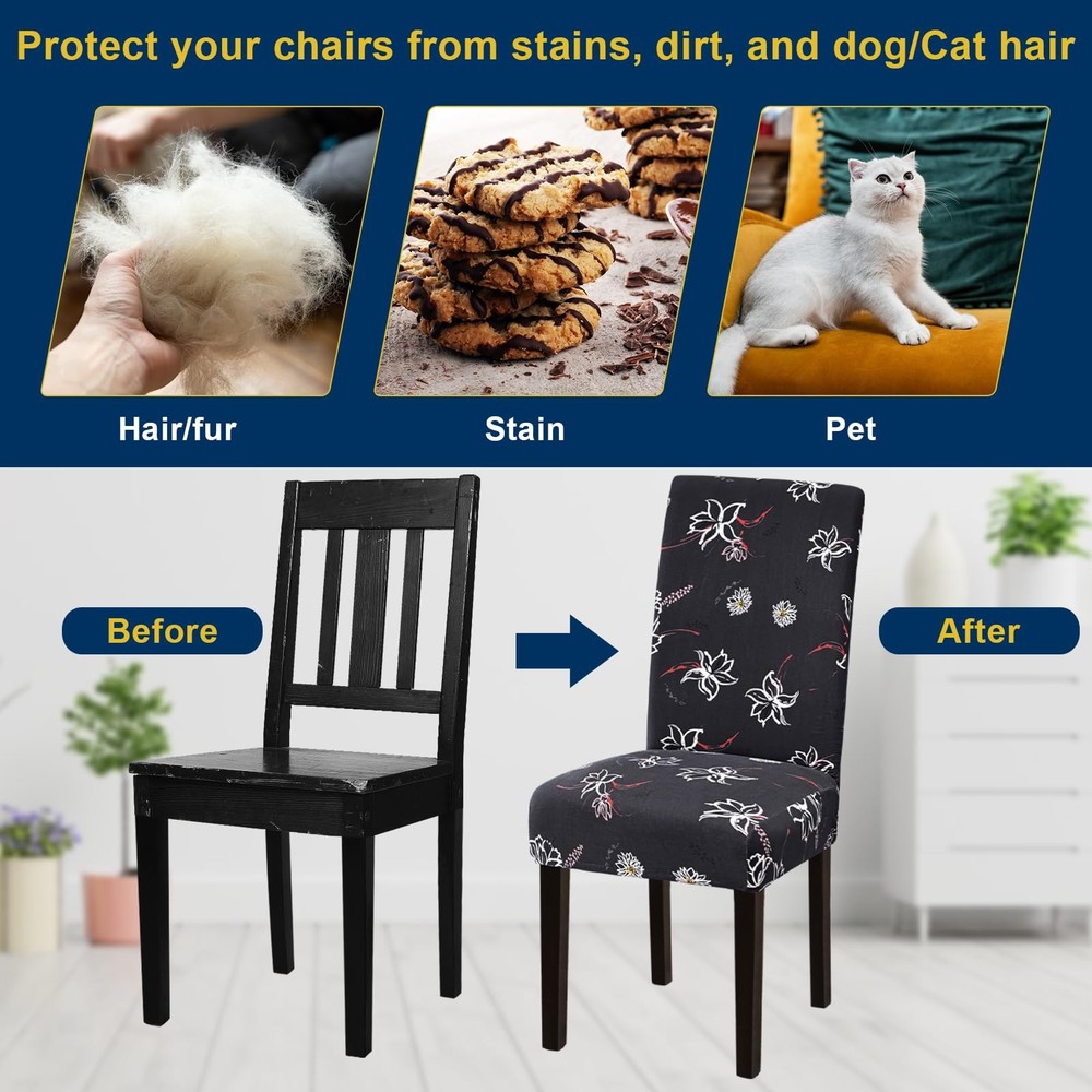 Fafua Chair Covers, Stretch Kitchen Covers/Dining Dark Grey Pattern