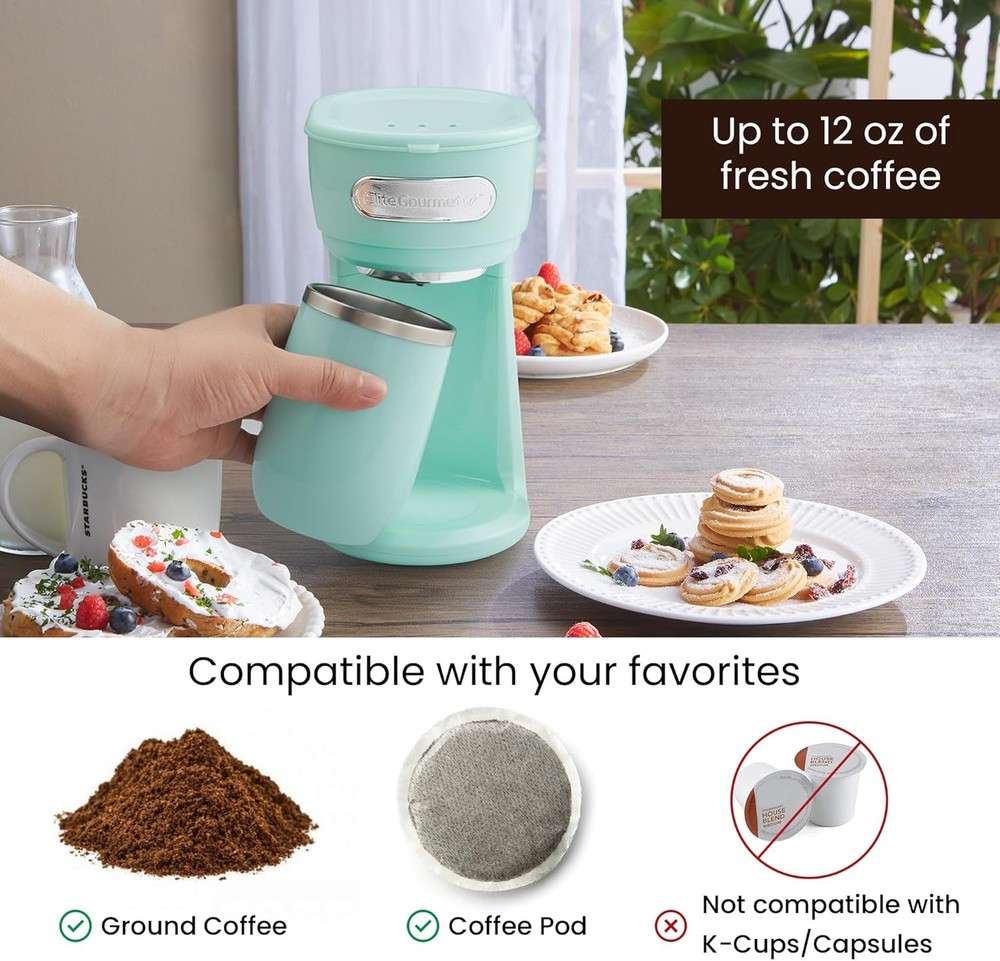 Elite Gourmet EHC242M Personal Single-Serve Compact Coffee Maker Brewer Includes