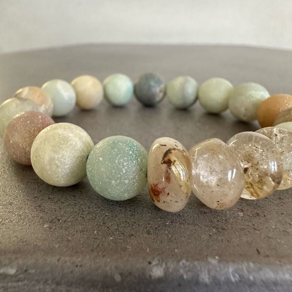 Frosted Amazonite and Quartz Beaded Bracelet