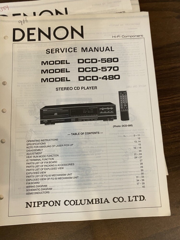 DENON DCD-580 DCD-570 DCD-480 Service Manual **ORIGINAL**