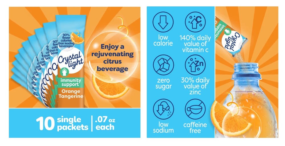 8 10-Packet Boxes Crystal Light Immunity Support Orange Tangerine Drink Mix