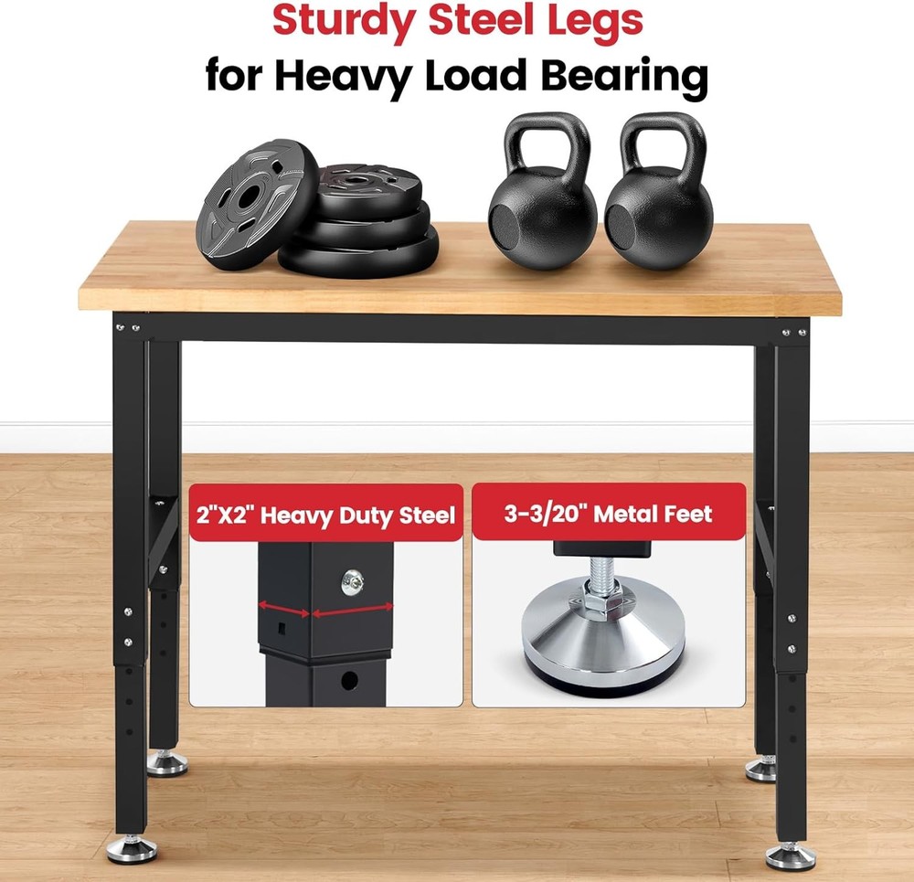 Work Bench Garage Workbench Adjustable Height Work Table Shop Woodworking 41 x