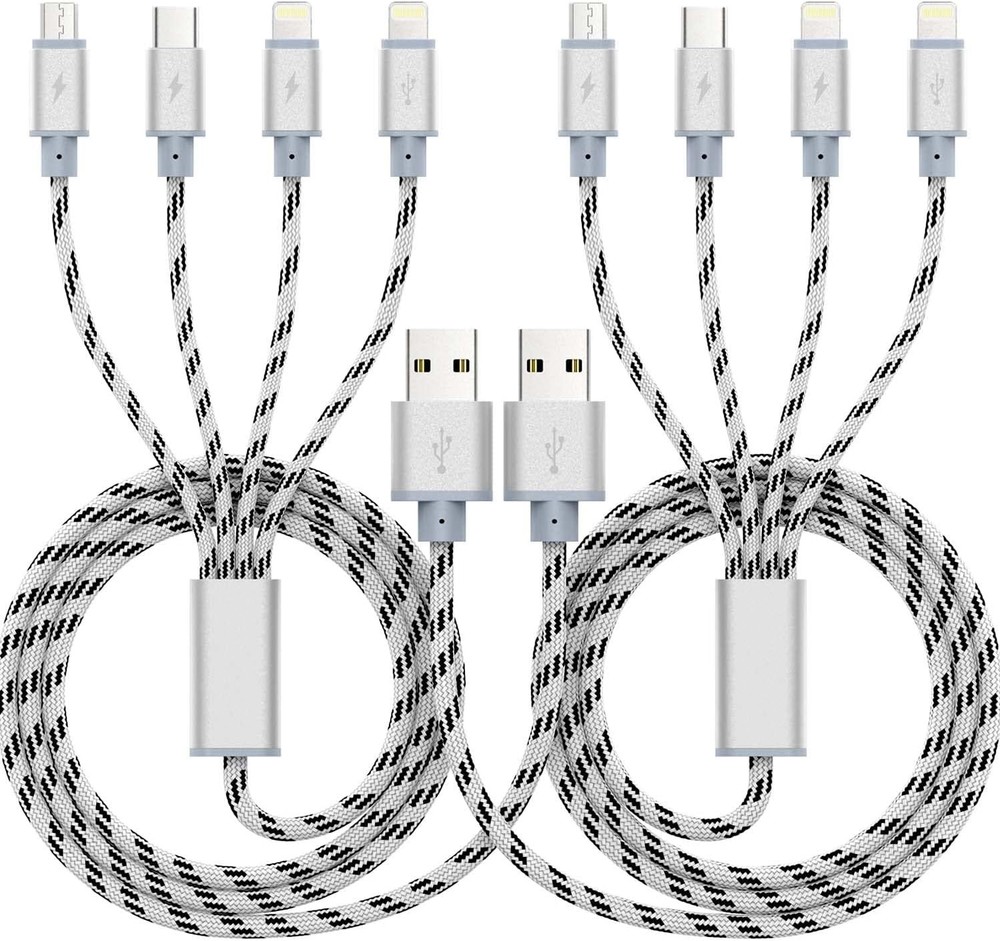 10ft Multi Charging Cable, 2Pack 4 in 1 Long Multiple Grey
