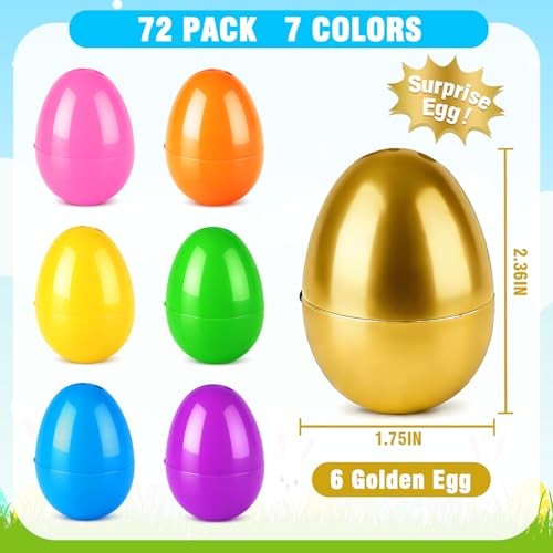 72 PCS Easter Essentials Empty Eggs for Egg Hunt, Bulk Hinged Plastic 72 Pack