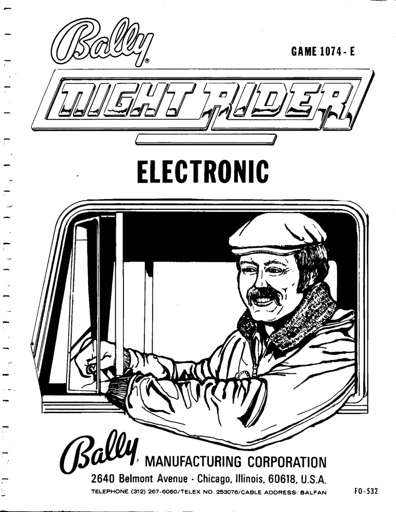 Bally Night Rider Electronic 1074-E Installation & Game Operations Instructions