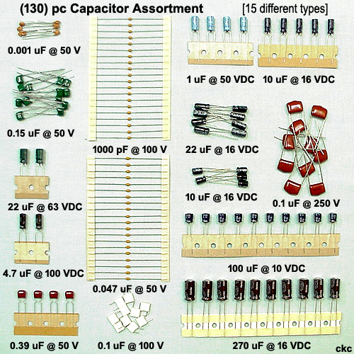 (130) pc Medium-Value CAPACITOR Assortment for Coupling, Bypass & Filter [#ckc]