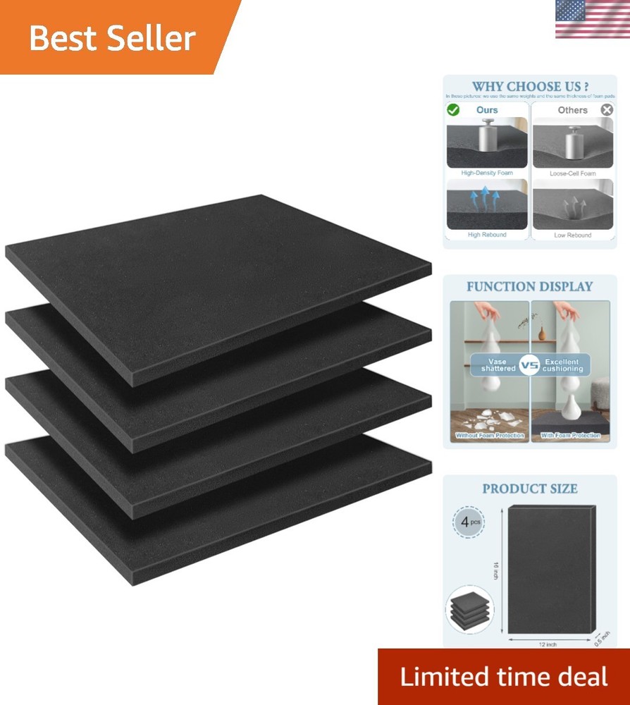 Black Polyurethane Foam Inserts for Cases, 4 Pcs 16 x 12 x 0.5 Inch, Cuttable...