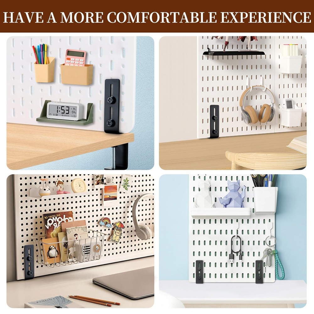 Desk Clamp 2 Pack Pegboard Fixing Bracket Metal Desktop Organizer Mount Black