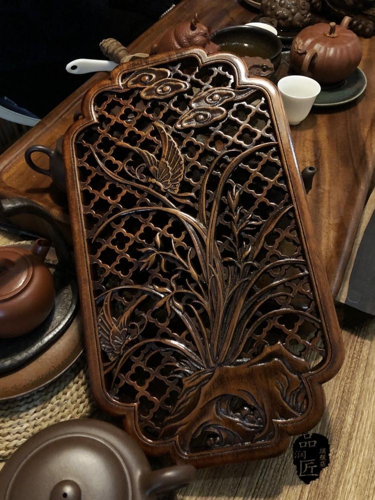 35x20cm Solid Wood Carved Wall Hanging Panel Hollow Carving Home Decor