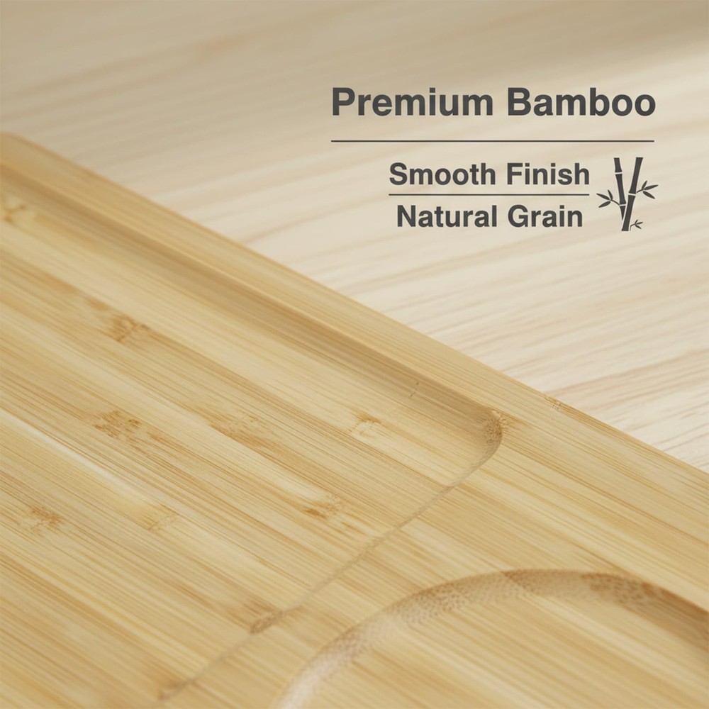 Ninebendstreams Bamboo Serving Tray with Fork and Spoon Lightweight Serving Plat