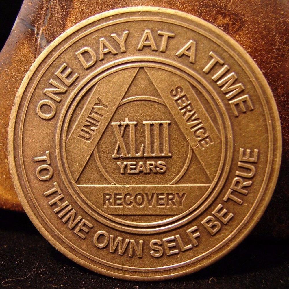 Alcoholics Anonymous AA 43 Year Bronze Medallion Token Chip Sobriety Sober