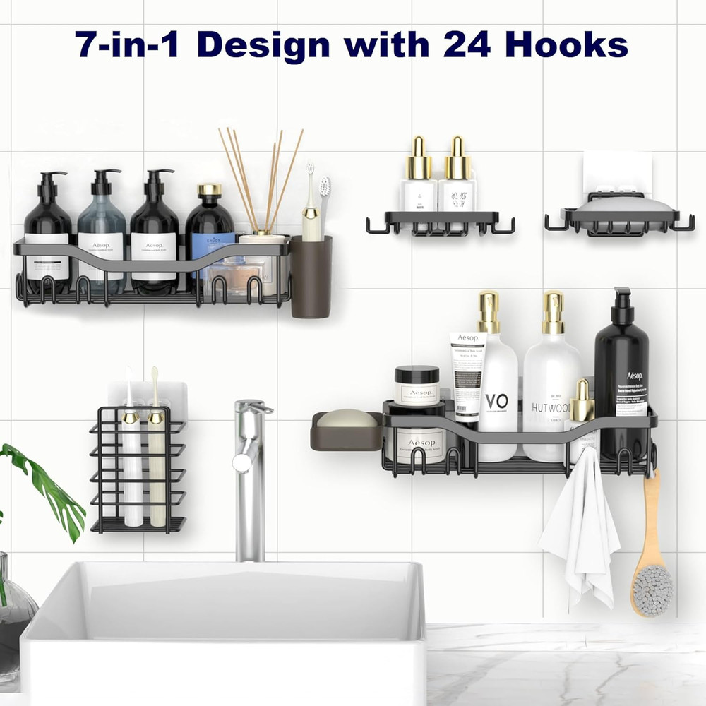 Shower Caddy Adhesive Shower Organizer 7-Pack, Rustproof Stainless Steel Bathroo