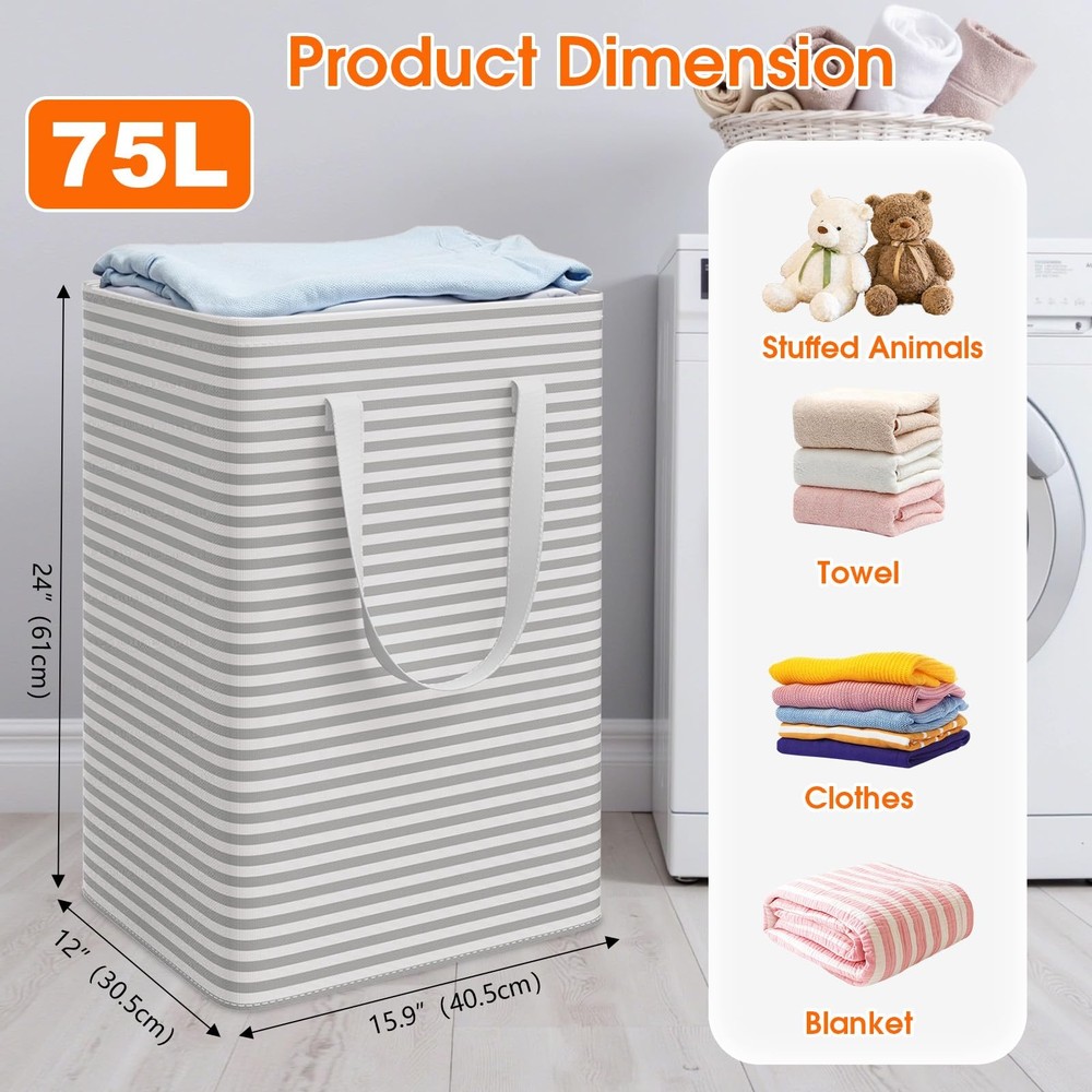 3 Pack Large Laundry BasketWaterproof & Freestanding Laundry HamperCollapsibl...