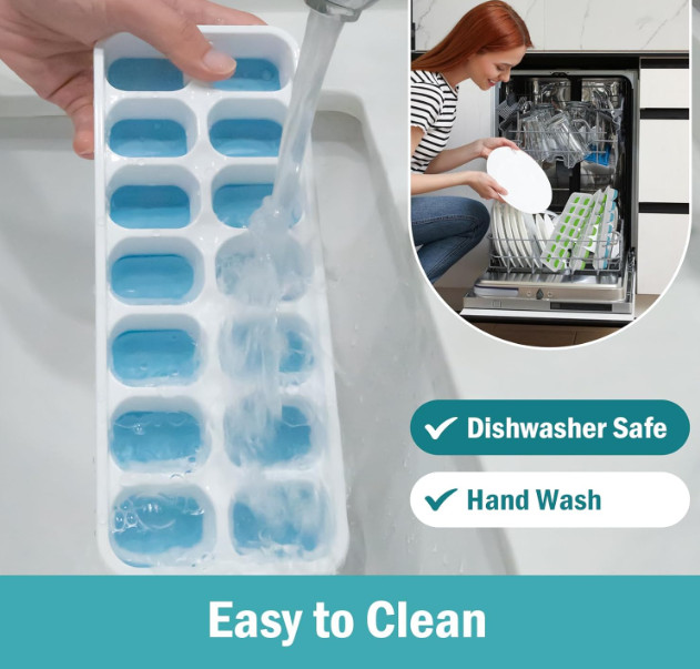 3 Pack Ice Cube Trays with Lids, Flexible Silicone Bottom for Easy Release, Stac