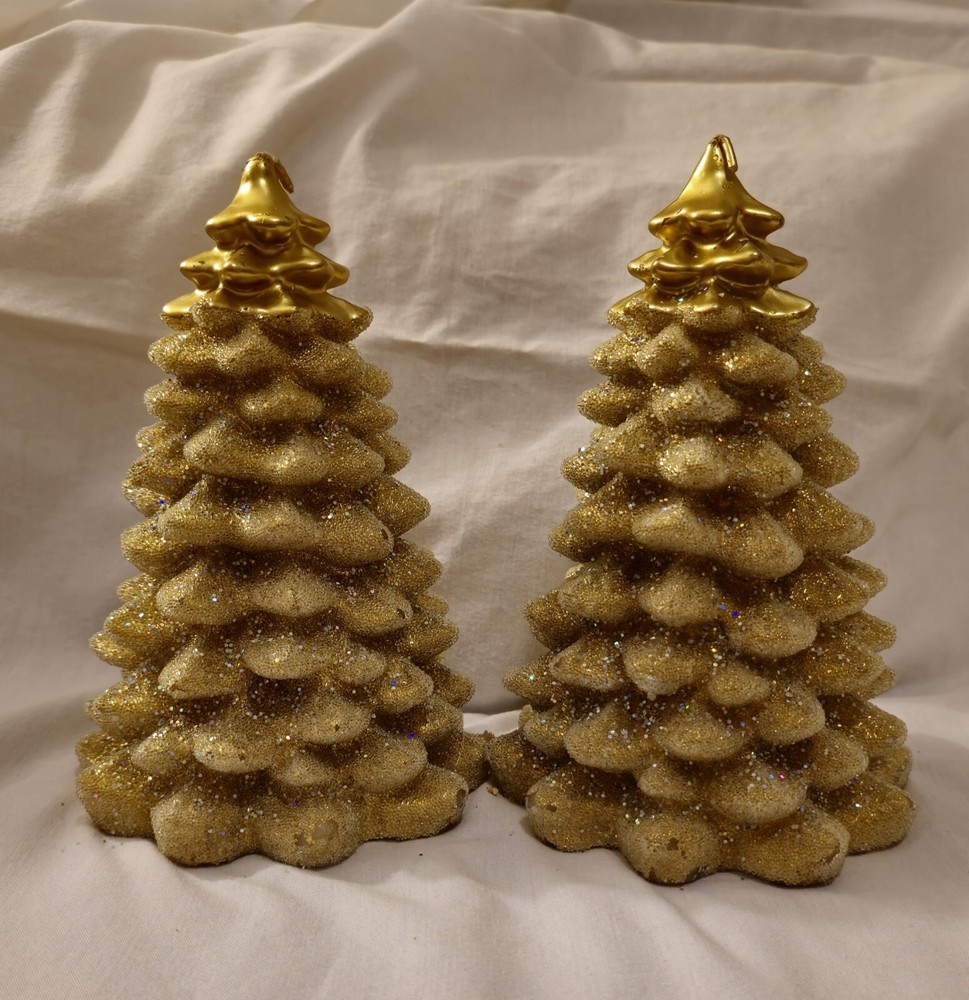 Glitter Gold Sparkle Christmas Tree Candles