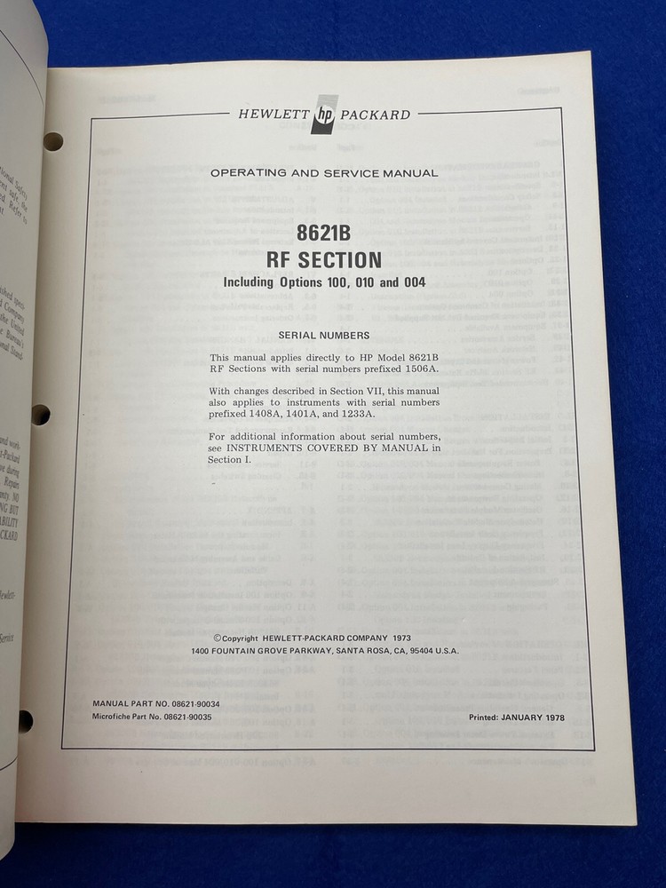 HP 8621B RF SECTION OPTION 001 + MANUAL FOR SWEEP OSCILLATOR