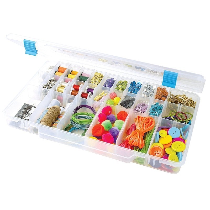 Large Utility Box 3-28 Adjustable Compartments Clear Plastic Craft Organizer New