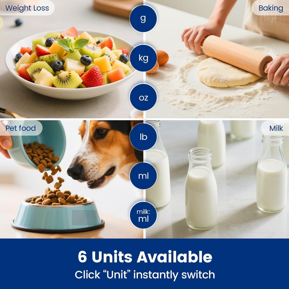 【33 lb & USB Rechargeable】 Digital Kitchen Food Scale Kitchen Scale, Stainles...