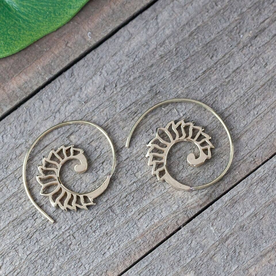 Brass Hollow Spiral Hoop Earring