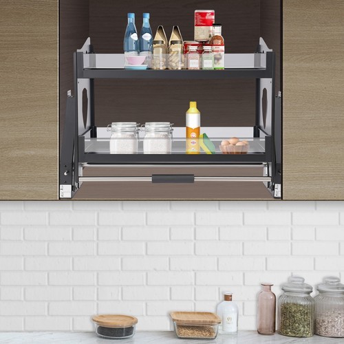 2 Tier Kitchen Cabinet, Pull Down Bowl Dish Cup Organizer Shelf 74*27*52cm