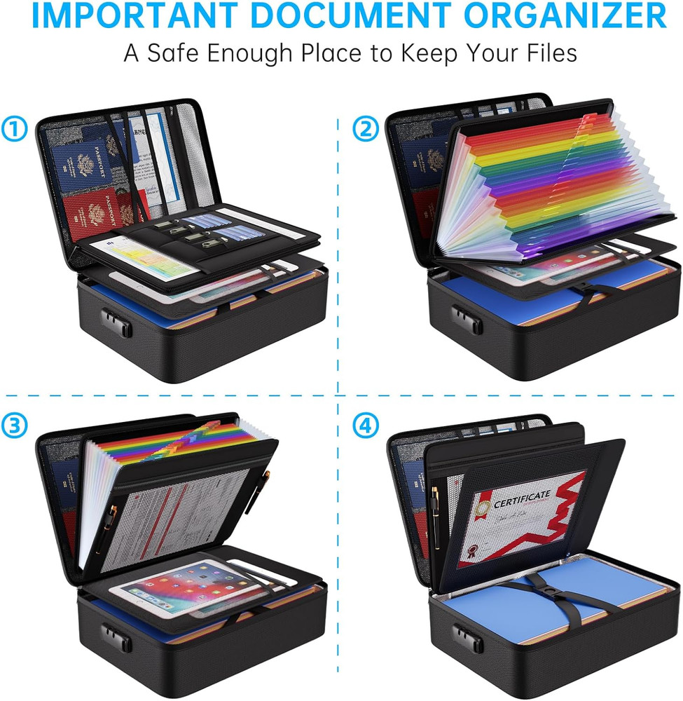 5200℉ Soft Case Fireproof Document Box with Lock,Fireproof Box with 25 Colorf...