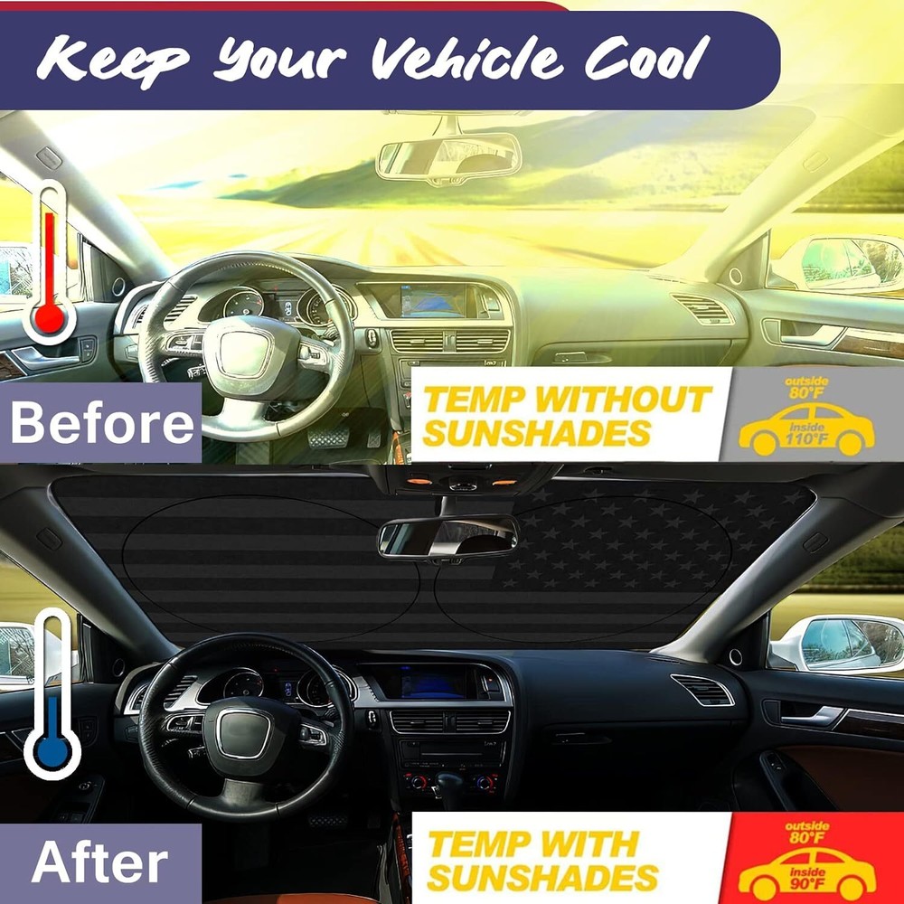 Car Windshield Sun Shade Visor Foldable Front Window UV Rays Protection US Flag