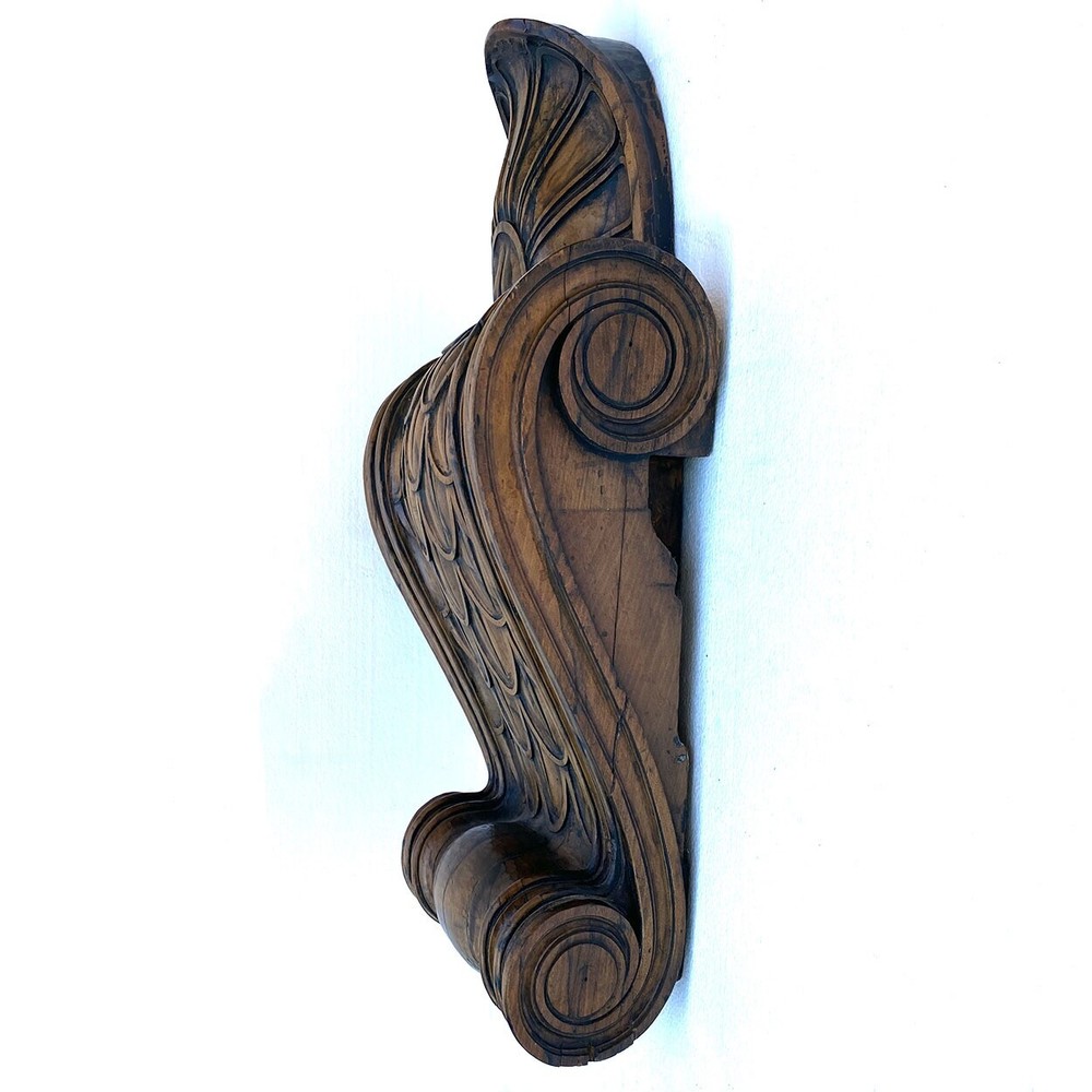Pair Antique Fine Italian Walnut Architectural Bracket Scrolls 19th century