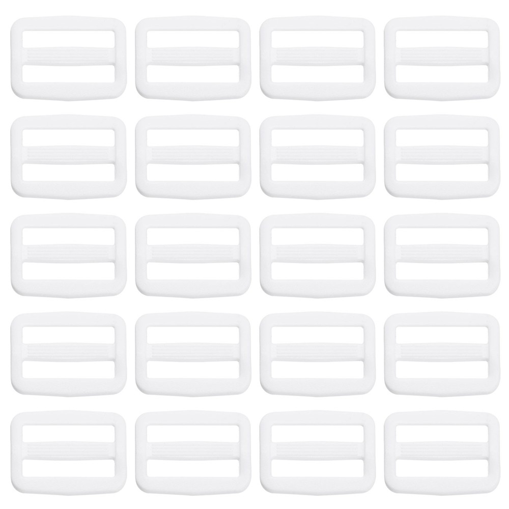 1 Inch Tri-Glide Slide Buckles, 25 Pack Plastic Webbing Strap Fastener, White