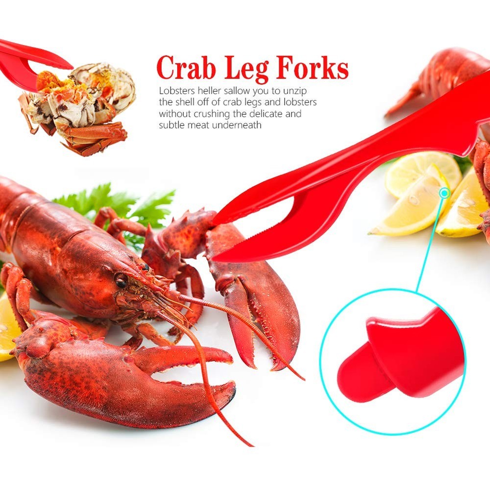 Crab Leg Crackers and Tools - Lobster Picks 7 Pcs, Red/Silver