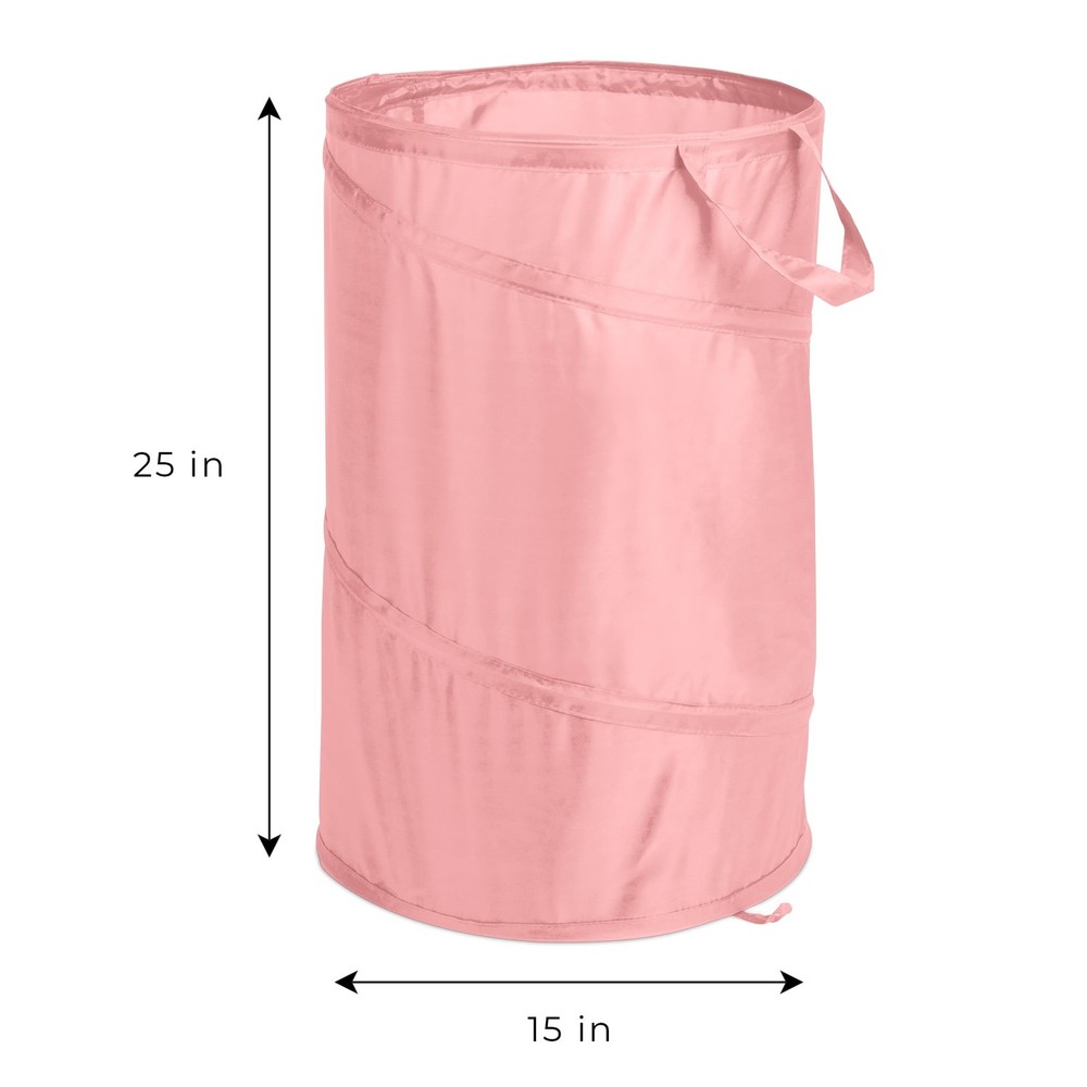 Pop-Up Spiral Polyester Laundry Hamper Pink W/ Sturdy & Collapsible
