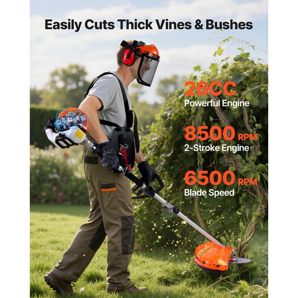 26cc Gas Hedge Trimmer, 7-in-1 Multi-Function w/ Pole Saw, Brus…