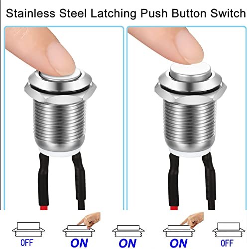 3 Pcs 12mm Prewired High Head Waterproof Push Button Latching 2A SS-Latching