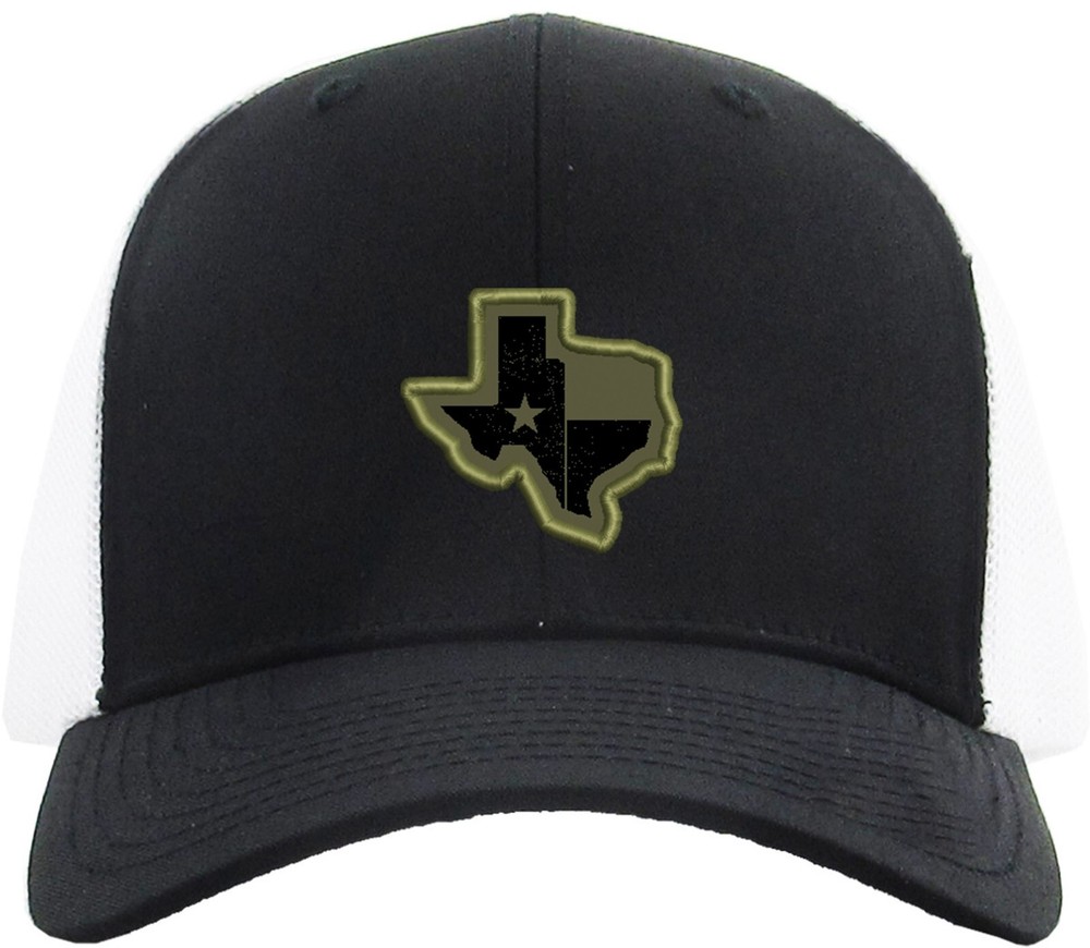 Texas State Flag Patch Olive Green Trucker Mesh Snapback Black/White