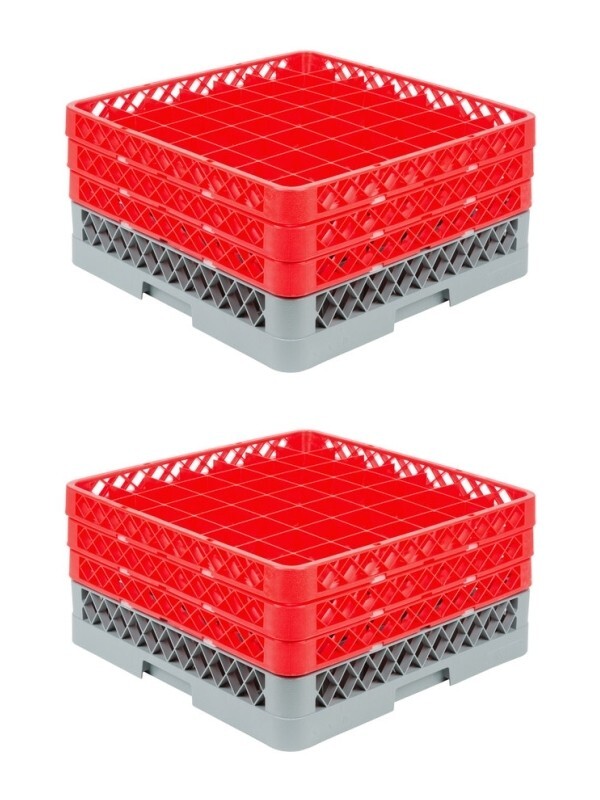 2 PACK Restaurant Dishwasher Glass Rack with 49 Compartments and THREE Extender