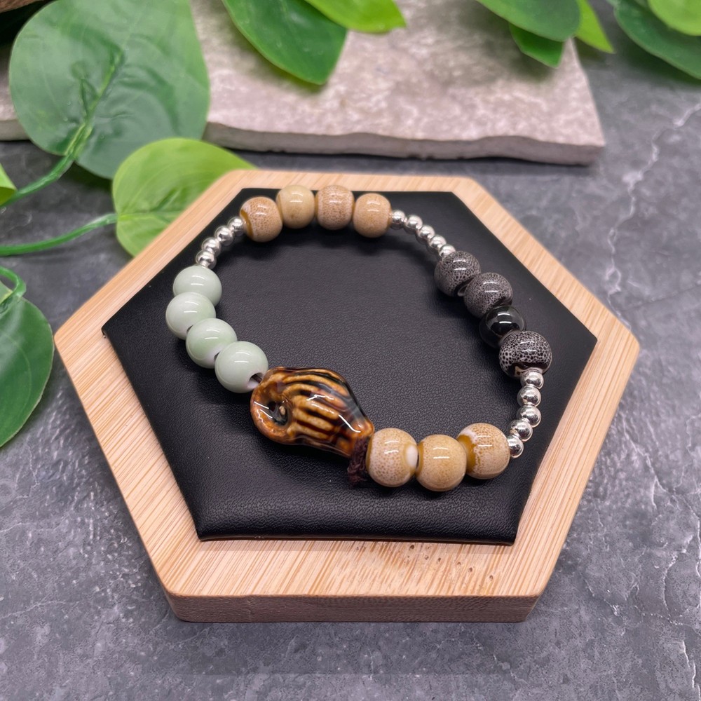 Handmade Ceramic Bead Beaded Stackable 6.5” Plus Stretch Bracelet New B613