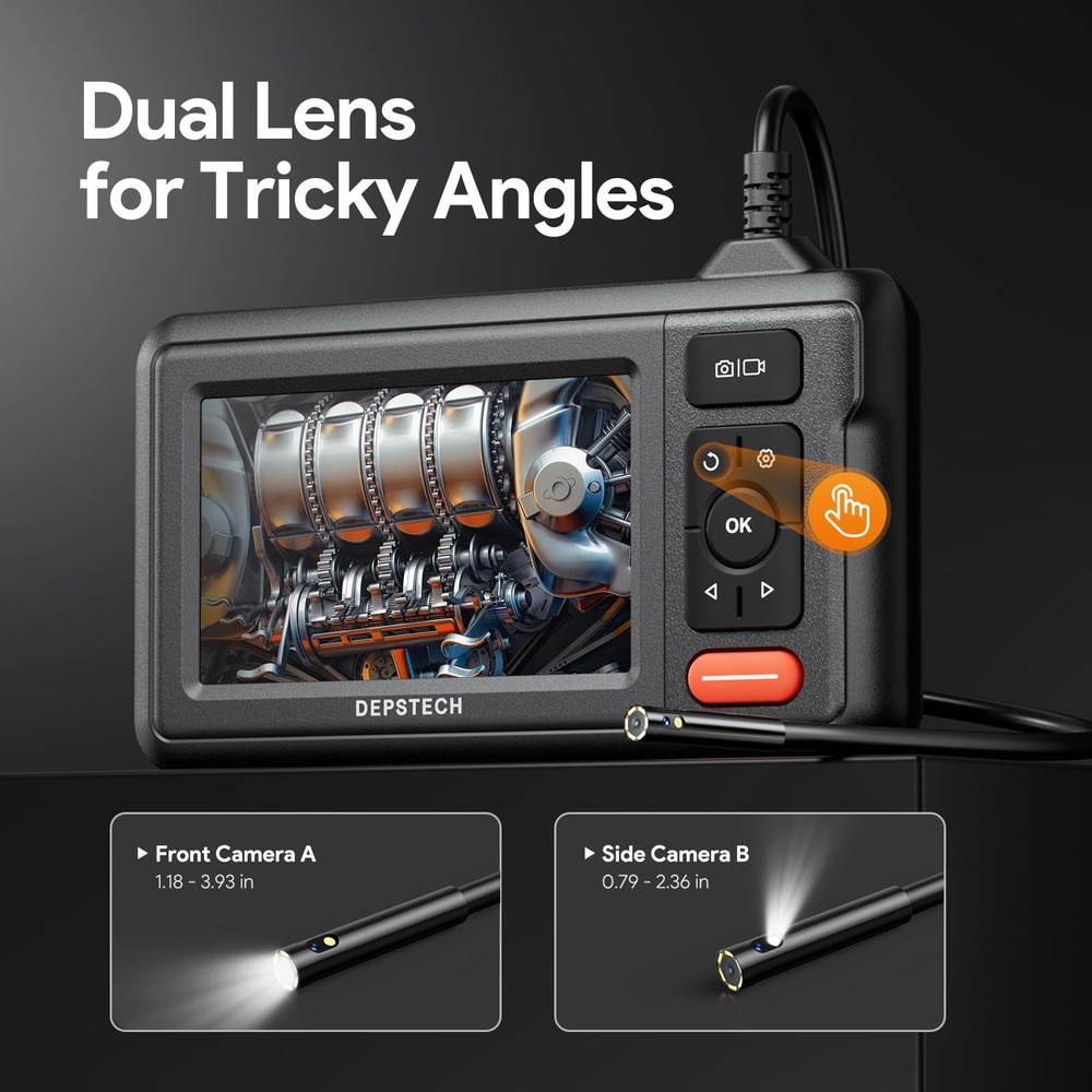 Dual Lens Borescope Camera with Light, HD Endoscope, 4.3'' IPS Screen, Inspec...