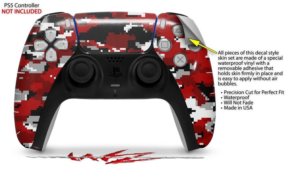 Skin Sony PS5 Controller WraptorCamo Digital Camo Red
