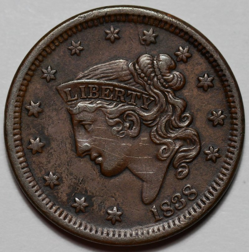 1838 Coronet Head Large Cent - US 1c Copper Coin