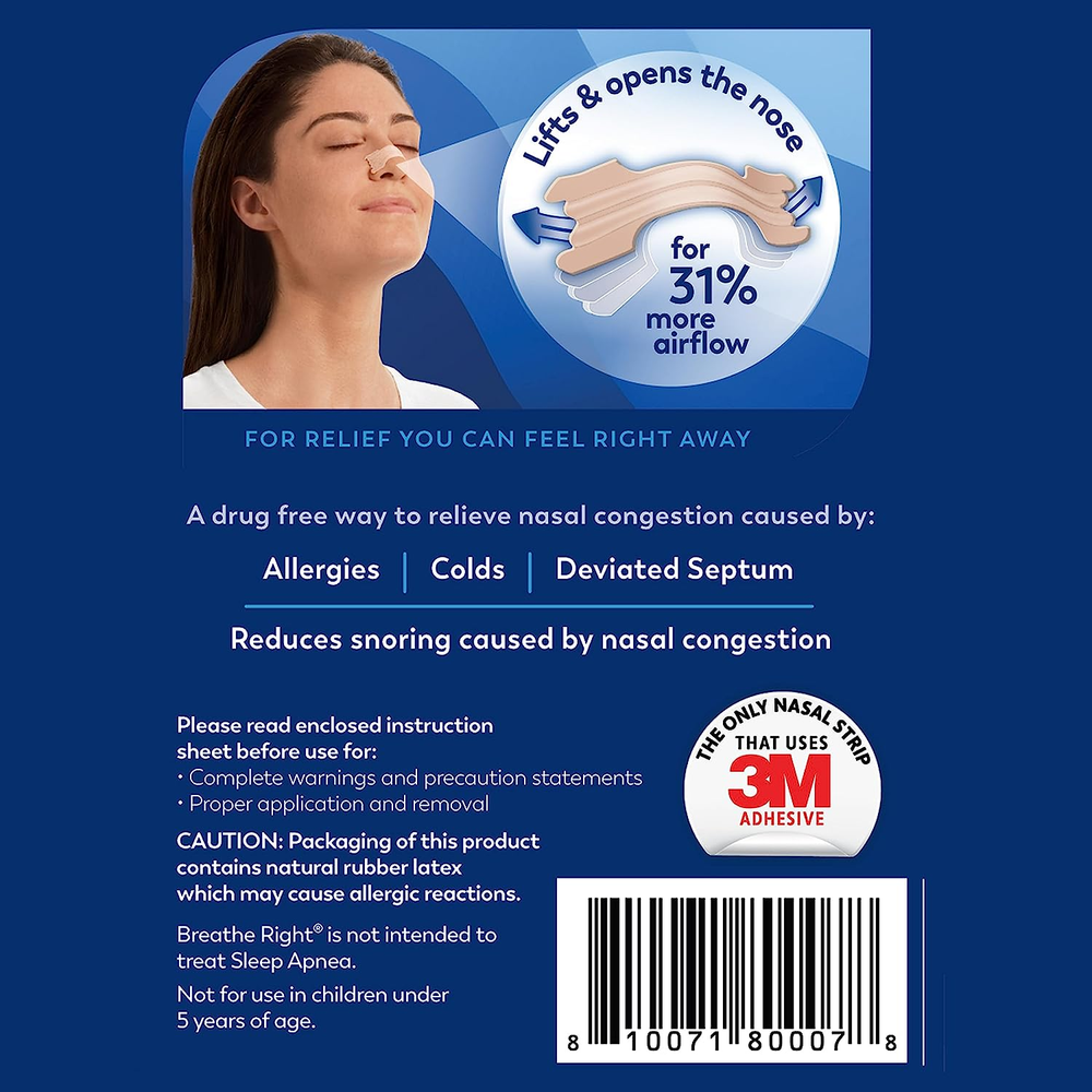 Breathe Right Nasal Strips, Large, Tan, 30 Ct