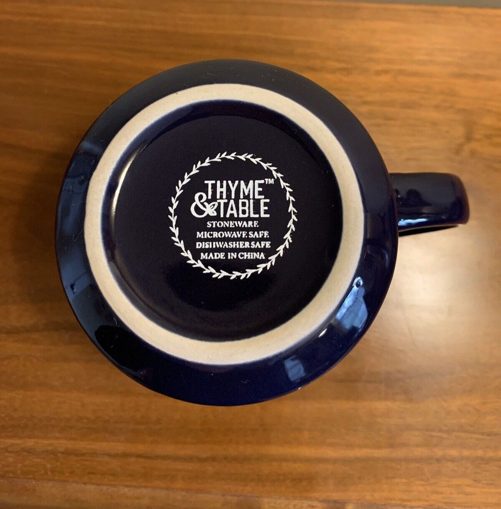 Thyme & Table Drinkware Cobalt Blue & White Lines Stoneware Coffee Tea Mug