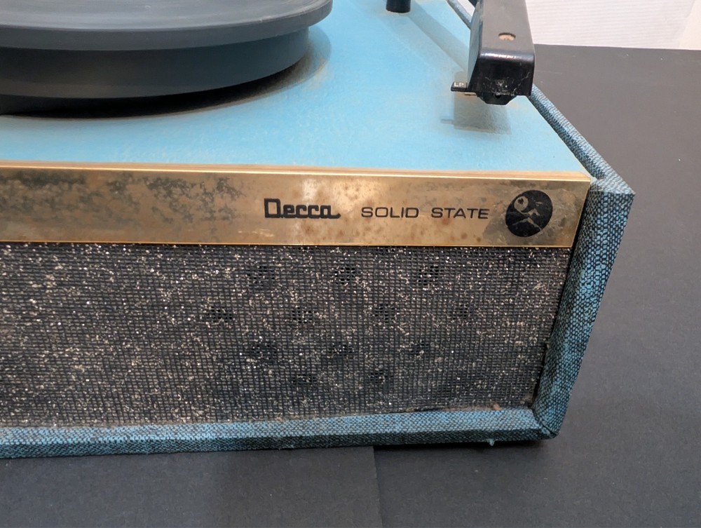 VTG Decca Portable Record Player Solid State Tested & Works Great See Video Blue