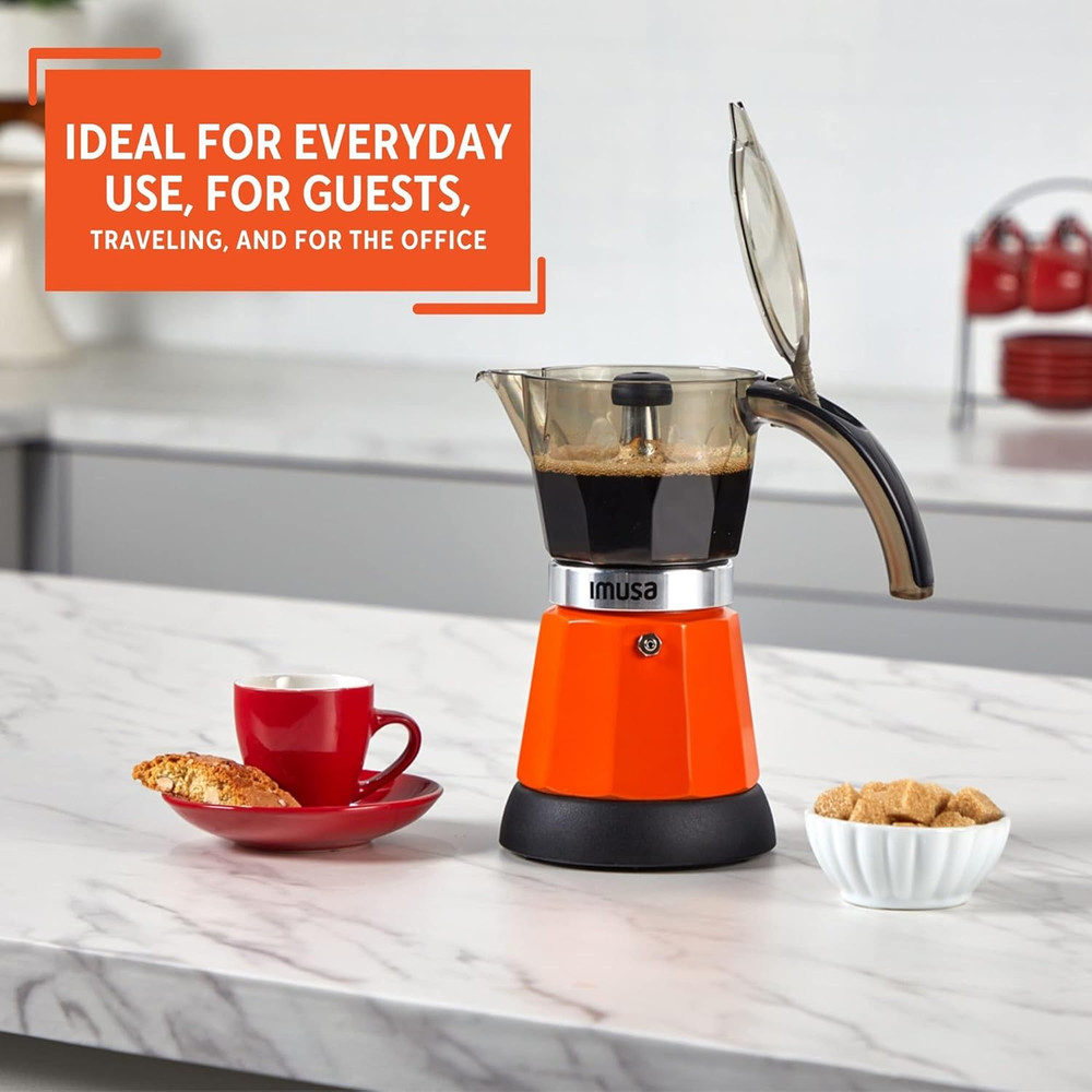 6 or 3Cup Electric Espresso Maker, Orange