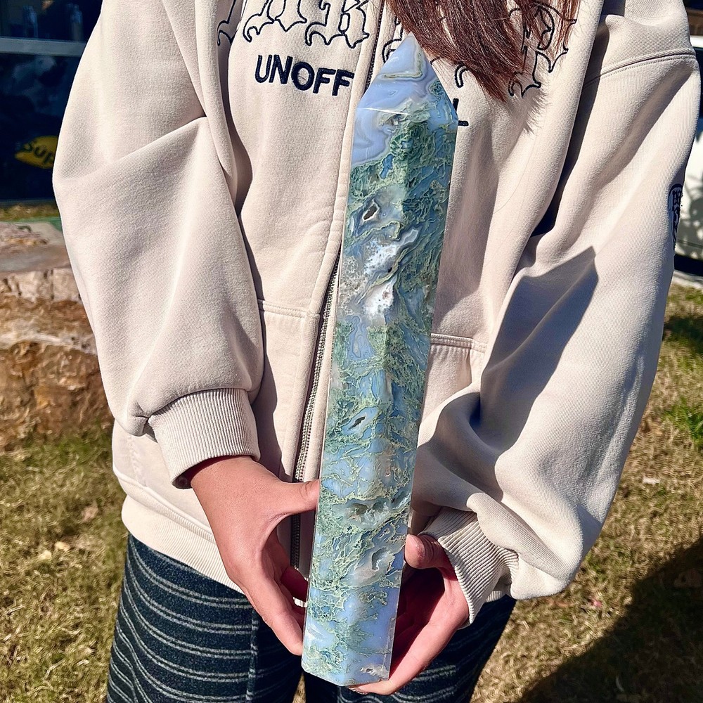 4.76LB water grass agate column Obelisk quartz crystal sample column