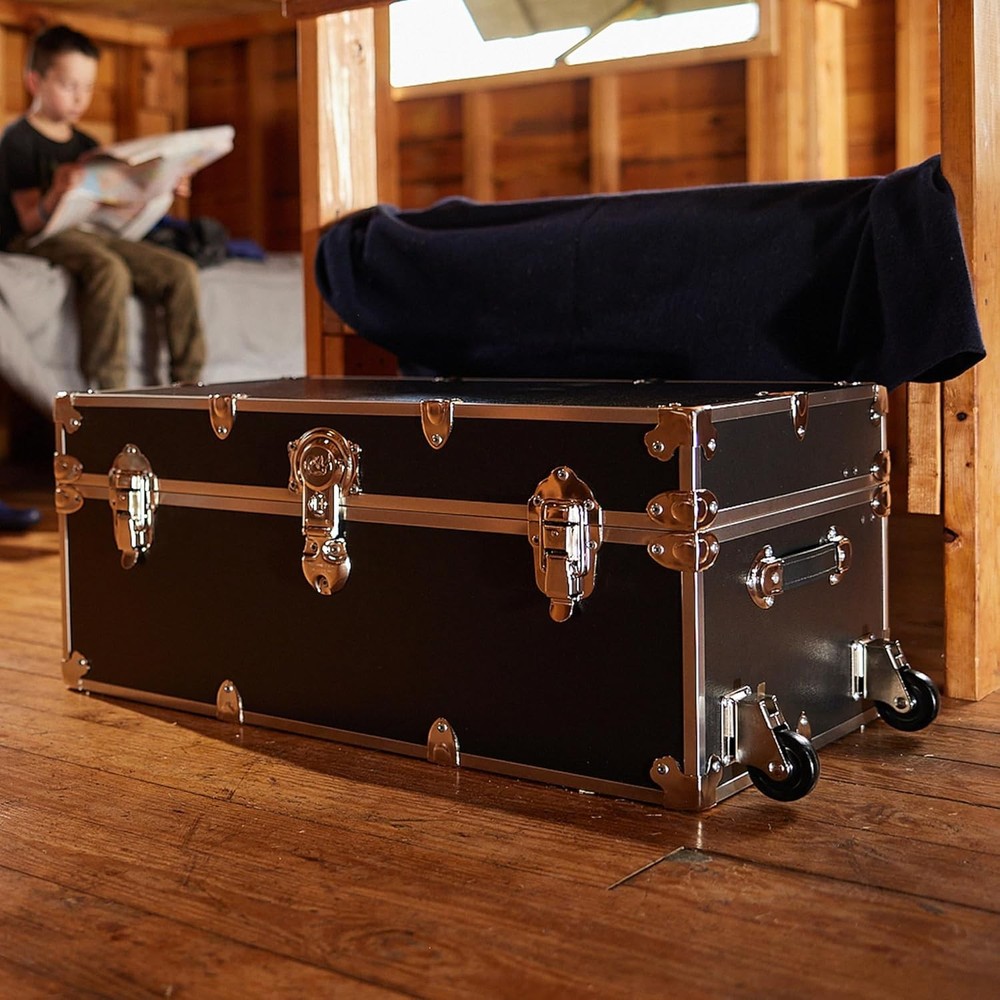 Large Armor Camp Trunk W/ Removeable Wheels Secure Dorm Storage Chest Ideal