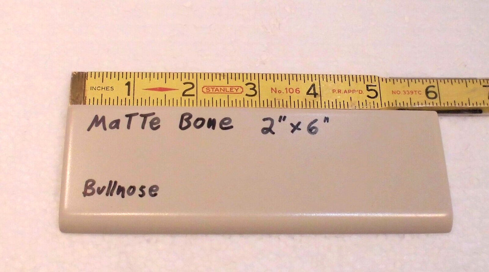 1 pc. Matte Bone - Almond: Ceramic Bullnose Tile  2” X 6” Flat-Surface Type, NEW