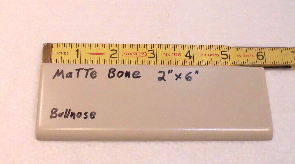 1 pc. Matte Bone - Almond: Ceramic Bullnose Tile 2” X 6” Flat-Surface Type, NEW