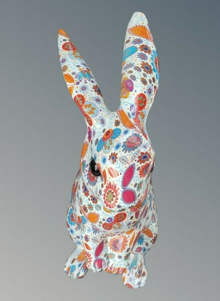 Easter Spring Floral Bunny Rabbit Decoupage Style Figurine 13" NEW